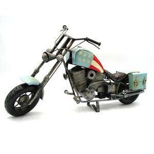 Motorcycle Metal Die Cast Model Rider Chopper Sculpture Handmade USA Flag 14x8"
